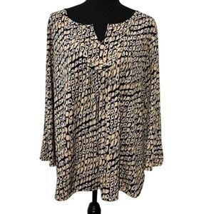 Rafaella Blouse V Neck Bell‎ Sleeve Gold Beads Large Career Workwear